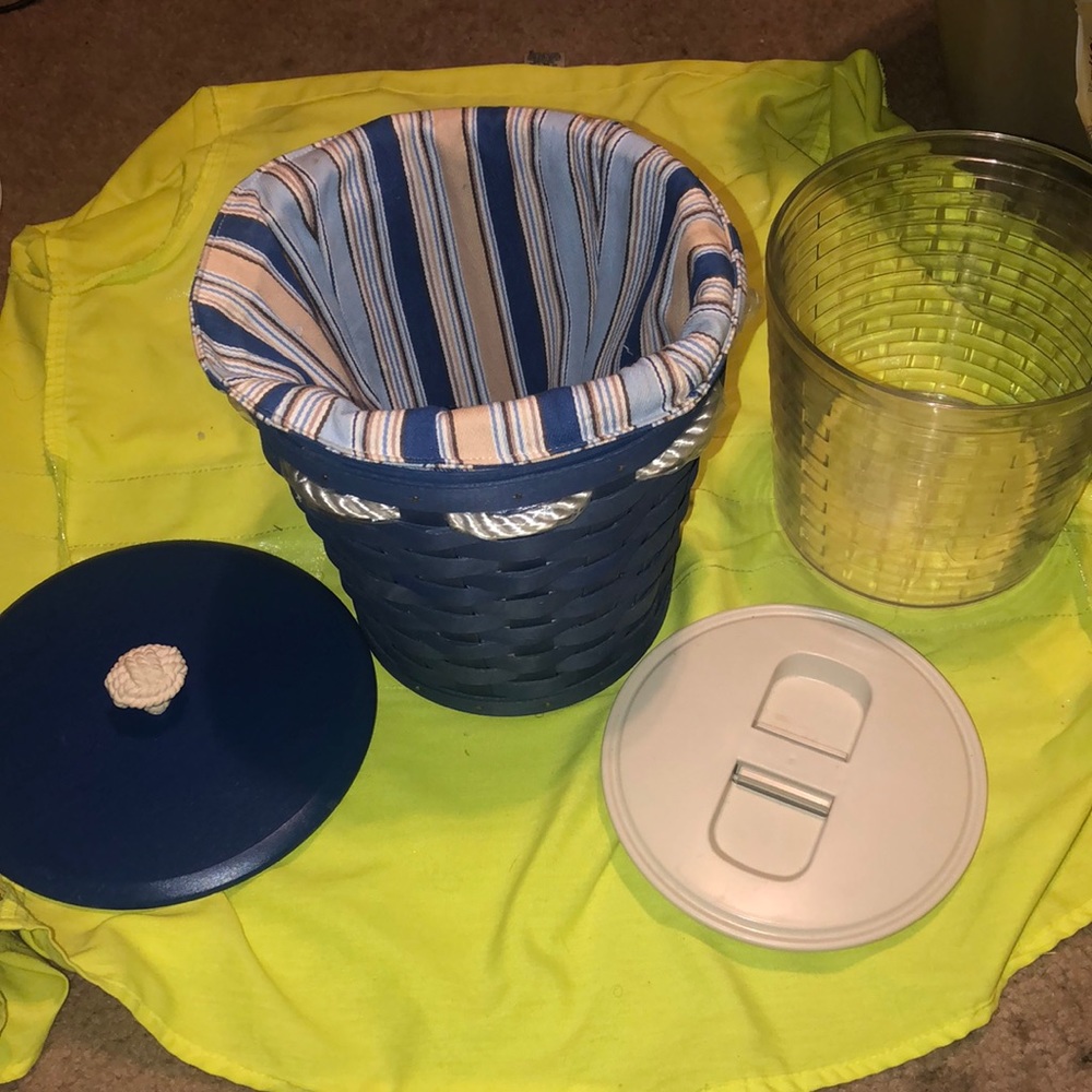 LONGABERGER BLUE LARGE PAIL ICE BUCKET BASKET +NAUTICAL LID LINER PROTECTOR/LID